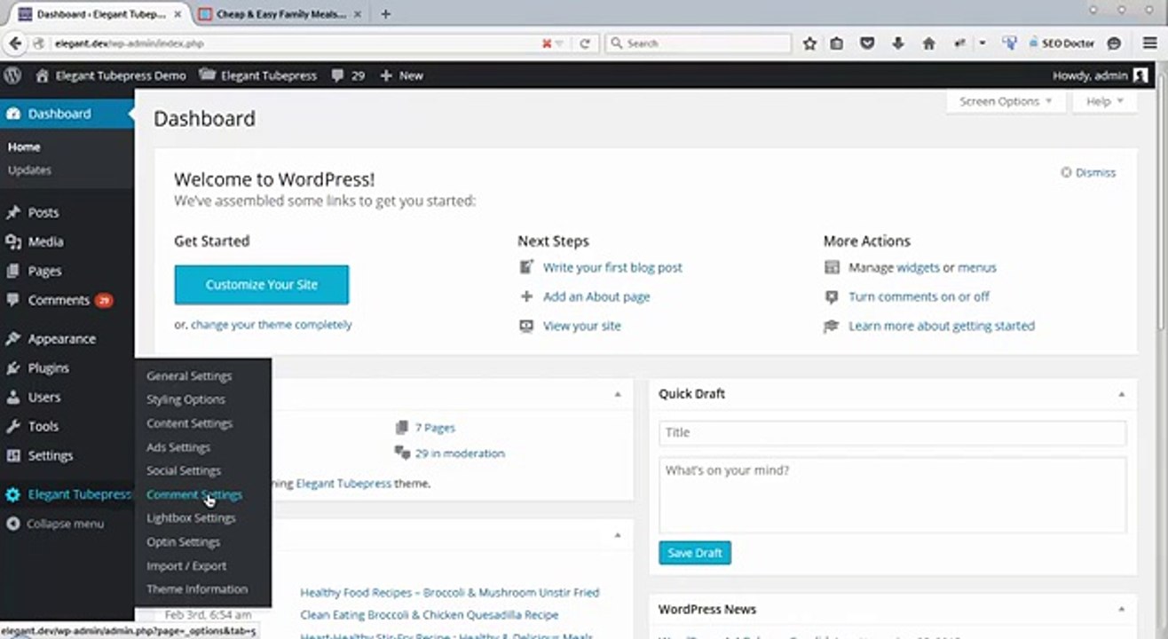 Comment settings Elegant TubePress