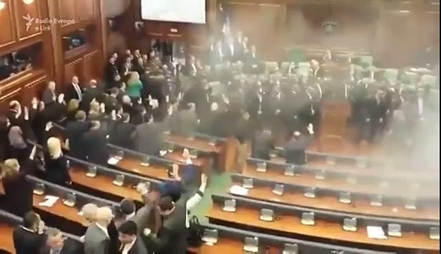 KOSOVO- Politicians Fire Tear Gas in Parliament to Protest International Agreements