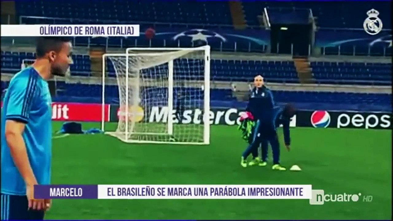 Marcelo scored a goal from an acute angle to the outside in the Real Madrid training