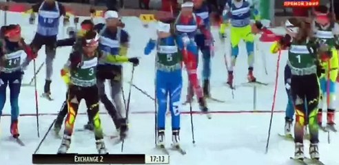Биатлон. Гонка Чемпионов Столкновение Гараничева и Скардино Смешанная эстафета