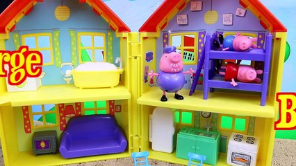 Peppa Pig & George Pig FIGHT Pirate Candy Cat on Pirate Ship Construction Set Peppa Legos Mega Bloks