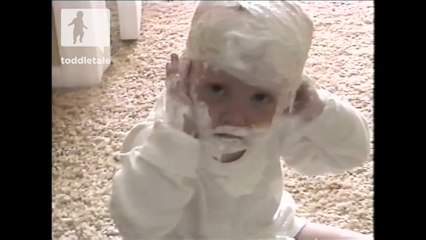 Baby boy puts lotion all over his face - Funny - toddletale