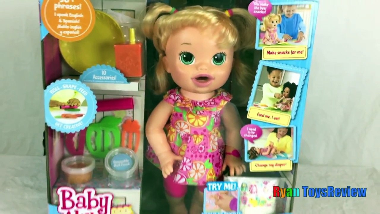 BABY ALIVE EATS PLAY DOH AND POOP IT OUT Snackin Sara kids toys playdough Ryan ToysReview