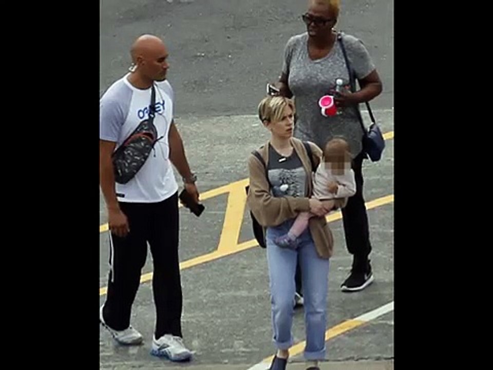 Scarlett Johansson kisses daughter Rose outside New Zealand film studio