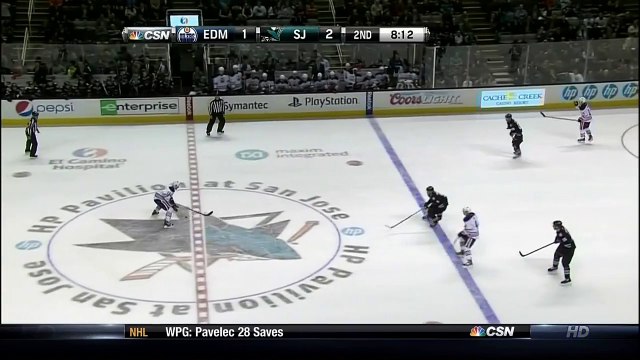 Antti Niemi robs Ryan Smyth 31 Jan 2013 Edmonton Oilers vs SJ Sharks NHL Hockey