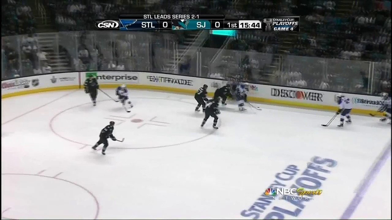 Elliott stop on Couture break away. St. Louis Blues vs SJ Sharks 41912 NHL Hockey