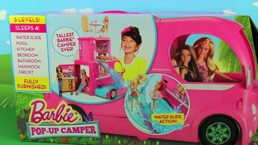New Barbie Pop-Up Camper Play Set with 3 Levels of Fun and Pool Toy Review.  DisneyToysFan. - video Dailymotion