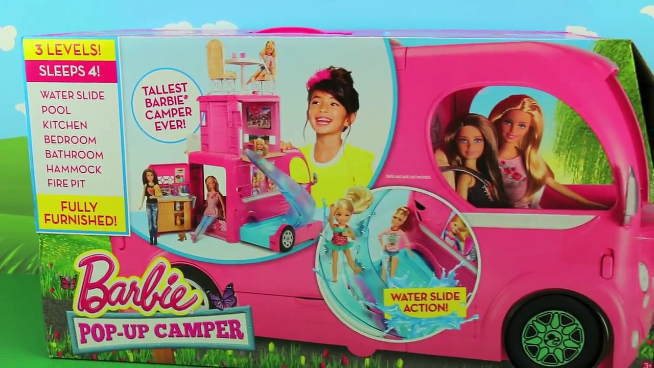 New Barbie Pop-Up Camper Play Set with 3 Levels of Fun and Pool Toy Review. DisneyToysFan.