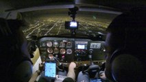 2 Guys fly over Chicago by Night and land small Cessna Plane at O'Hare international Airport
