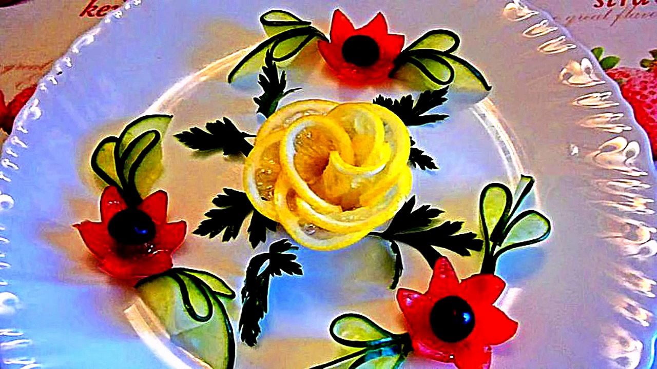 Роза из лимона. Украшения из лимона. Flowers of lemon. Decoration of lemon.