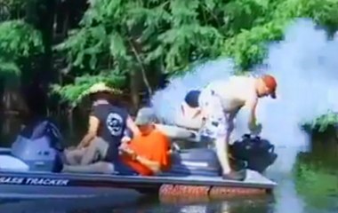 Rednecks Surprised By Boat Engine Backfire