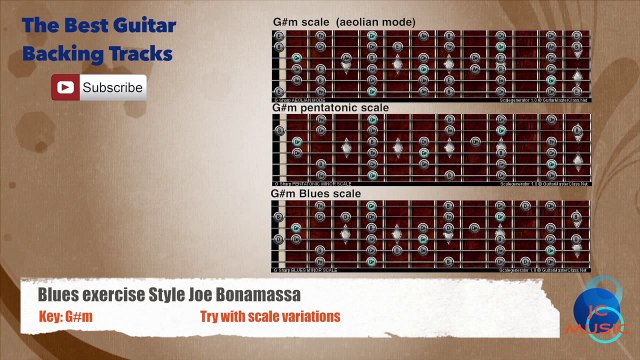 Blues Exercise style Joe Bonamassa in G#m Guitar Backing Track with scales