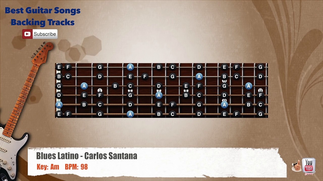 Blues Latino - Carlos Santana Guitar Backing Track with scale