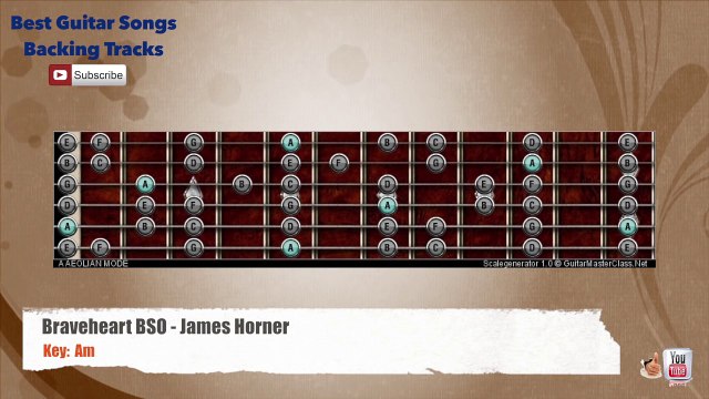 Braveheart BSO - James Horner Guitar Backing Track with scale.