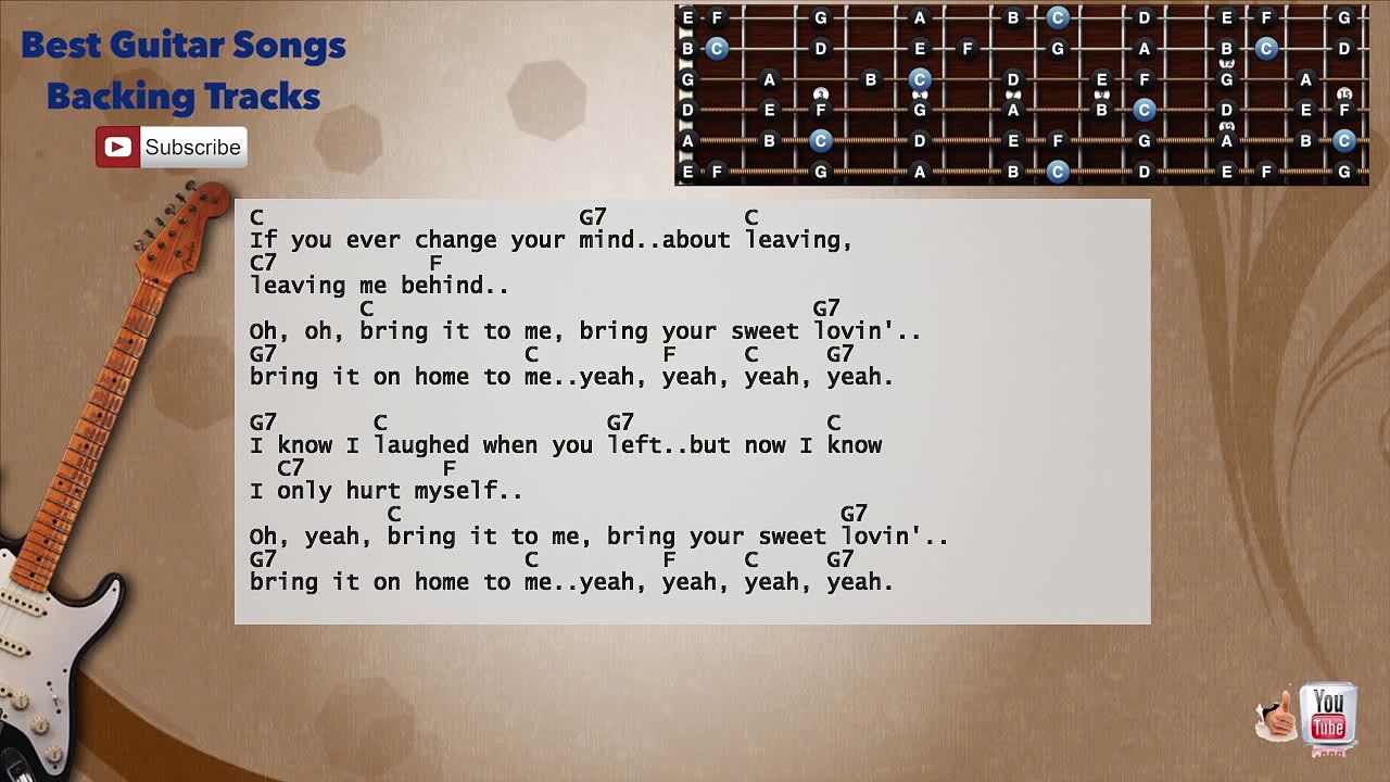 Bring It On Home - Sam Cooke Guitar Backing Track with scale, chords and lyrics