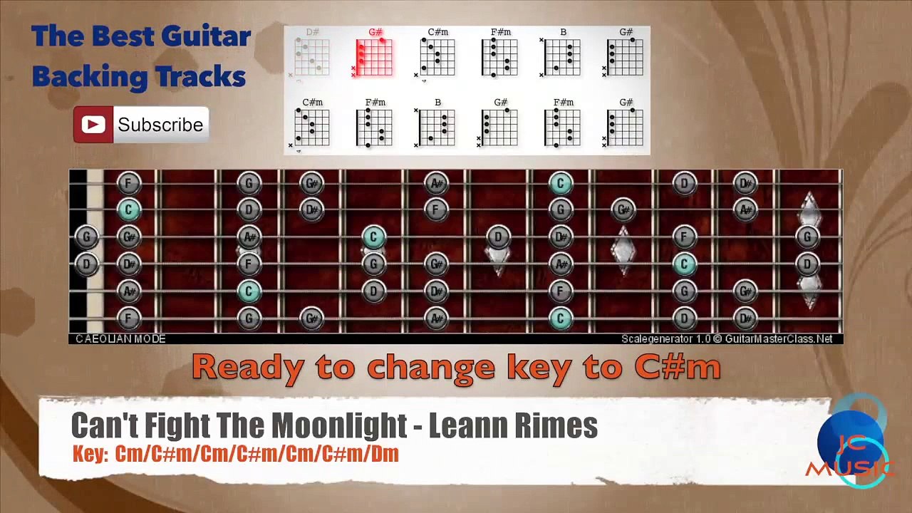 Can't Fight The Moonlight - Leann Rimes Guitar Backing Track with scale chart and chord progression