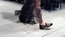 Flower embroidered velvet slippers through sheer gown at #AlexanderMcQueen #McQueen #LFW @worldmcqueen