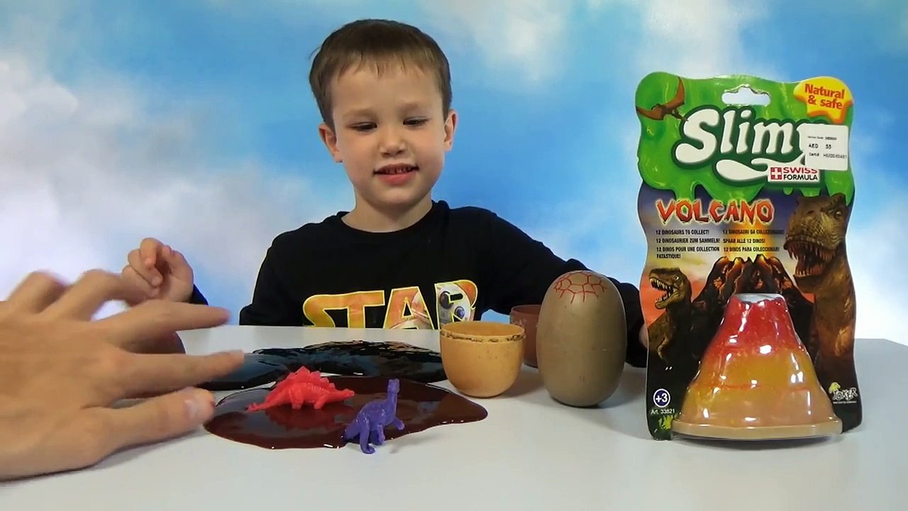 Динозавры игрушки в слизи в яйцах и вулкане Slimy dinosaur eggs toys and silly putty unboxing