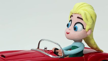Disney Frozen DON'T DRIVE AND TEXT Play doh Stop Motion Toy Cars Animation