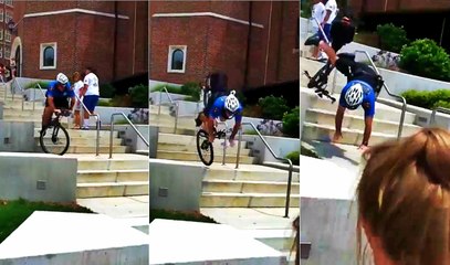 Bisikletiyle Merdivenden İnmeye Çalışan Polis Düştü