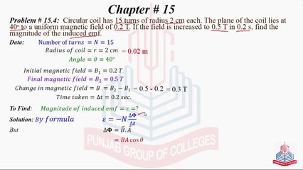 Problem No 15.4 : Circular Coil has 15 turns of radius 2cm ........