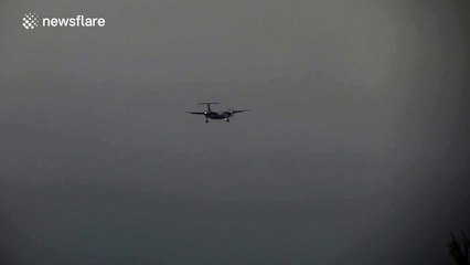 Plane landing in strong wind at Leeds Bradford Airport