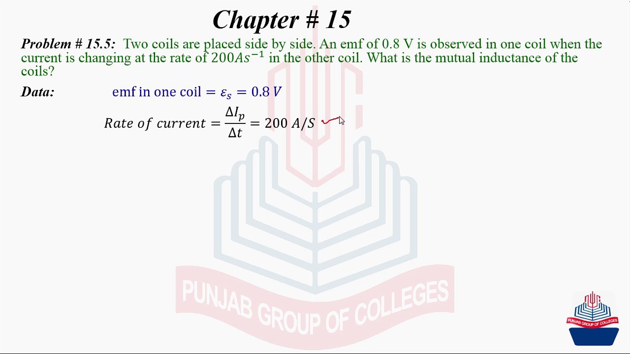 Problem No 15.5 : Two Coils are placed side by side. An emf of .........