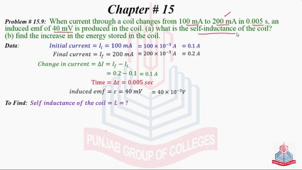 Problem No 15.9 : When current though a coil changes from ........