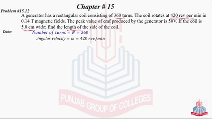 Problem No 15.12 : A generator has a rectangular coil ......
