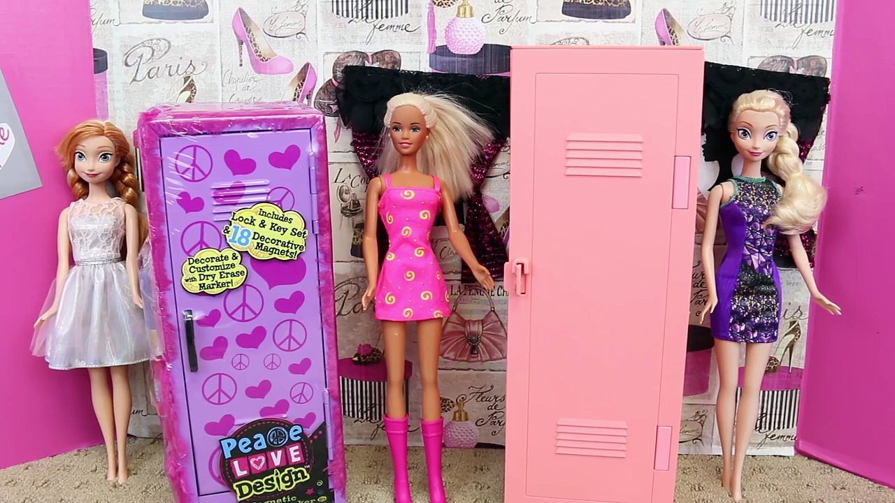Surprise Toys Hidden in the Design Locker by Disney Princess Elsa & Surprise Eggs for Barbie + Anna