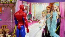 CINDERELLA WEDDING Dolls Get Married at Barbie Chapel with Frozen Fever Elsa Frozen Kids & Spiderman