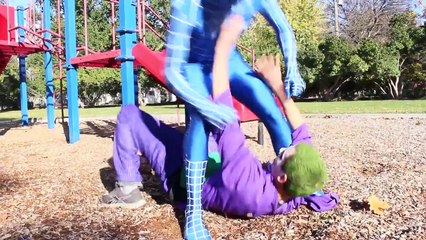 The Amazing Blue Spiderman vs Joker - Real Life Superhero Battle!