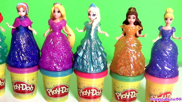 Play Doh Com Brilho Glitter Sparkle 6 Princesas Anna e Elsa Disney Frozen Completo em Port