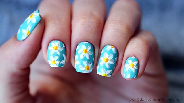 Летний маникюр Ромашки. Легкий дизайн ногтей акриловыми красками - Daisy Nails