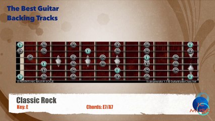 Classic Rock in E Guitar Backing Track with scale map