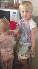 Little Girl Turns Her Sister Into a Zebra