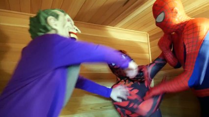 Spiderman vs Carnage vs Joker Spiderman Sauna Bath Real Life Superhero Movie Battle for Kids