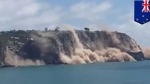 Tebing tenggelam ke laut karena gempa bumi yang melanda Selandia baru