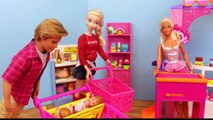FROZEN Elsa LOST Twins at BARBIE Grocery Store Shopping Baby Dolls Prince Felix DisneyCarToys