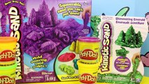 PLAY DOH vs KINETIC SAND Elsa, TMNT, Spiderman and Mickey Mouse destroy Sand Castles DisneyCarToys