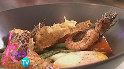 Kris TV: Torched Asparagus with Potato Foam, Shrimp, and Egg