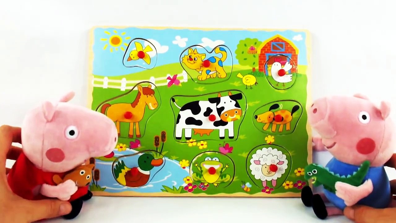 Peppa Pig & Georges Farm Animals Puzzle Toy Collection Demo Unboxing Game!