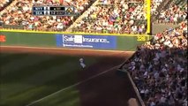Cute fangirl goes crazy after Ichiro crashes into her during baseball game.