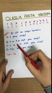 Olasılık Çift Zar Hilesi-Pratik Yöntem-#YILMAZHOCAYLA# - YGS-LYS-KPSS-ALES-TEOG-DGS