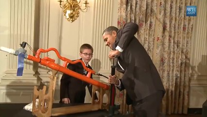 President Obama Shoots A Marshmallow Cannon