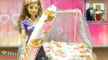 Đồ chơi trẻ em Bé Na & Búp bê Barbie Ken tập 18 Giường ngủ Baby Doll Bed Kids toys