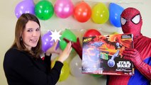 GIANT BALLOON POP CHALLENGE Surprise Toys ✪ BALLOON GUN! Spiderman & DisneyCarToys