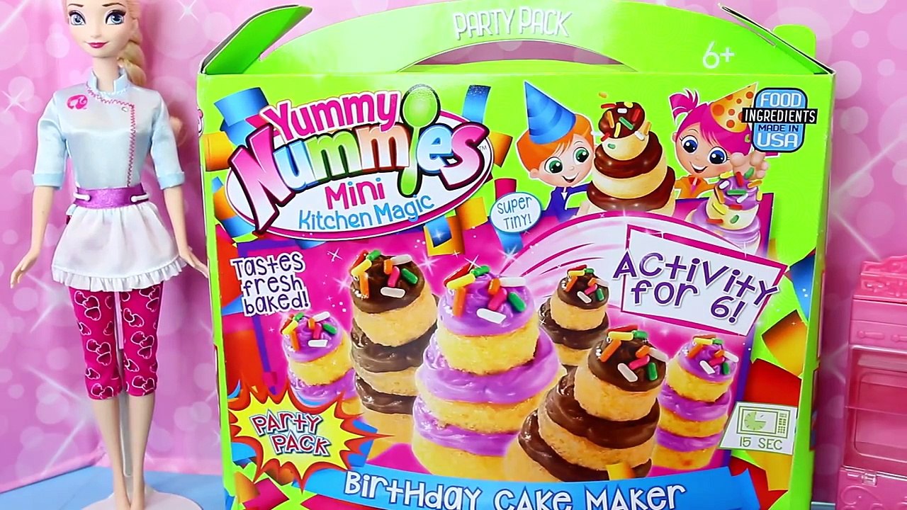Yummy Nummies GIANT Birthday Cakes Party Kit Magic Tiny Kitchen Treats + Pastry Chef Barbie & Elsa