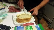 How to make a corned beef sandwich at home.  Cast iron frying pan cooking.  Best sandwich ever!