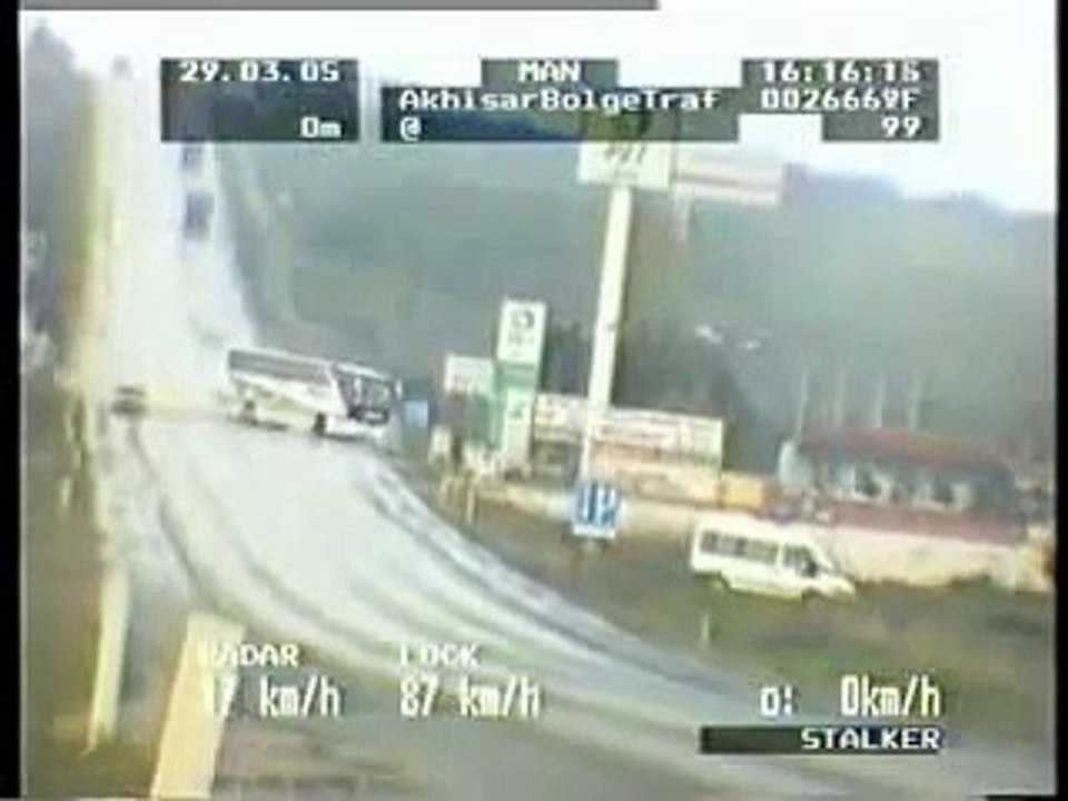 Bad Accident, stupid car driver, bus skid and crash on road